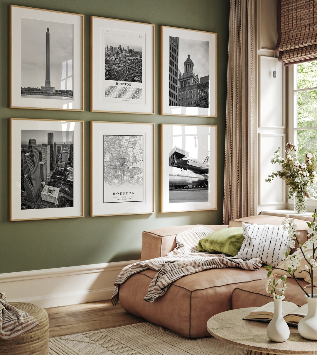 Houston City Prints, Houston Black and White Prints Set of 6, Houston Wall Art, Houston Photo