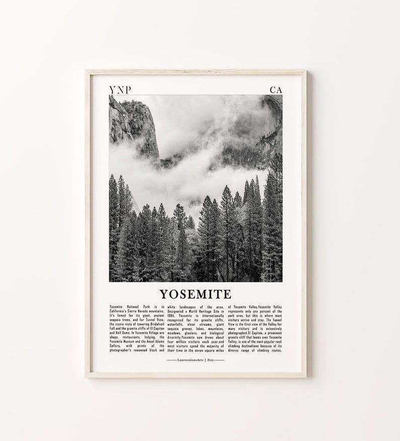 US National Parks Black and White Prints Set of 6, Yosemite, Yellowstone, Grand Canyon, Zion, Grand Teton and Rocky Mountain National Parks image 5