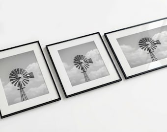 Lone Windmill Texas Wall Art, BW & Color, Horizontal Vertical Square, Digital Prints