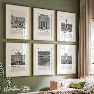 Madrid Prints Set de 6 / Impresiones de Arte en Blanco y Negro / Palacio Real / Museo del Prado / Parque del Retiro / Santiago Bernabéu / Puerta de Alcalá