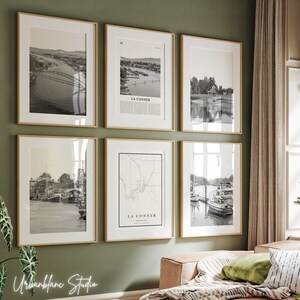 La Conner Prints Set of 6 | Black And White Wall Gallery Prints | Rainbow Bridge | Skagit Valley | Swinomish Tribal Park | La Conner Harbor