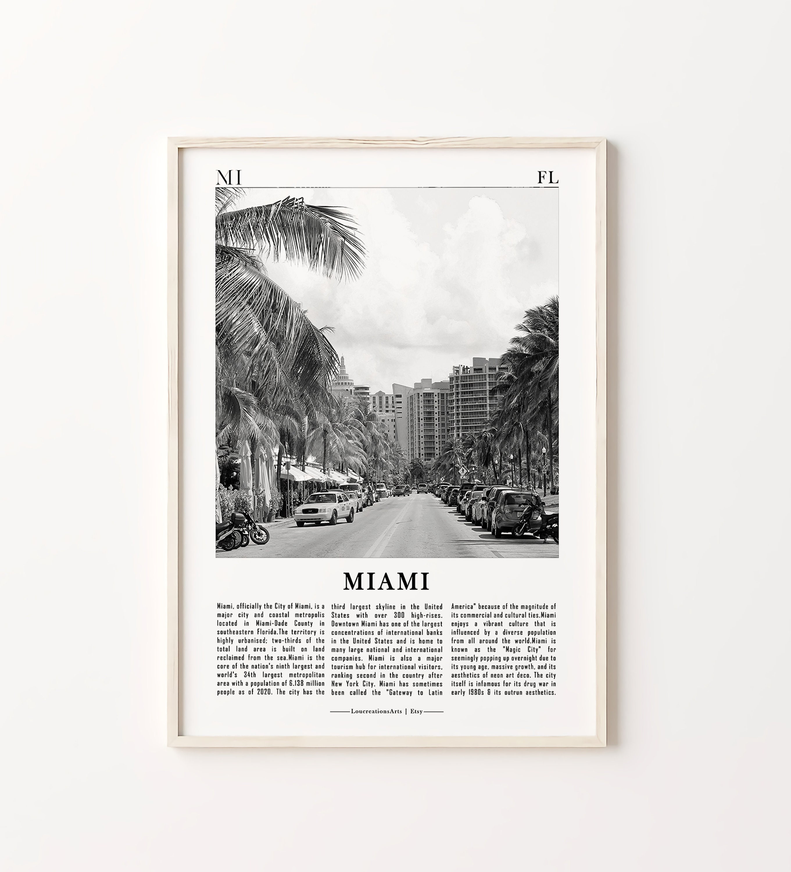 Miami City Prints Miami Black and White Prints Set of 6 Etsy