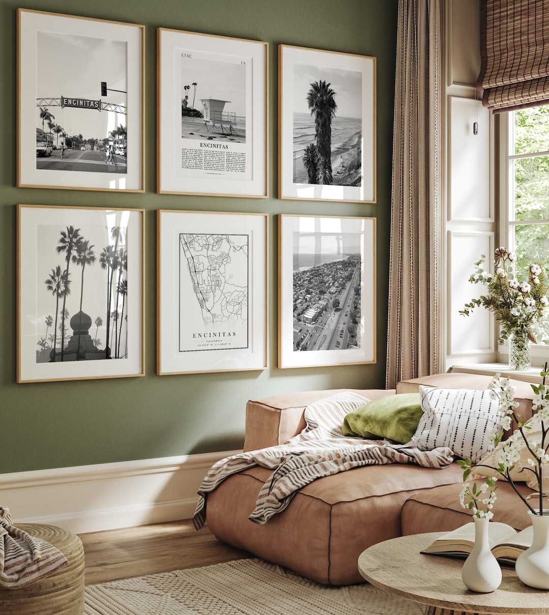 Minimal Encinitas City California Print Black and White Prints Set of 6