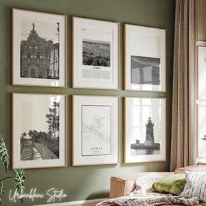 Juego de 6 impresiones de Lewes / Impresiones de galería de pared en blanco y negro / Museo Zwaanendael / Parque estatal Cape Henlopen / Playa de Lewes / Faro