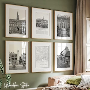 Set van 6 Georgetown DC-prints | Zwart-wit galerijafdrukken | Universiteit van Georgetown | Washington Harbor | Dumbarton-eik | The George Inn