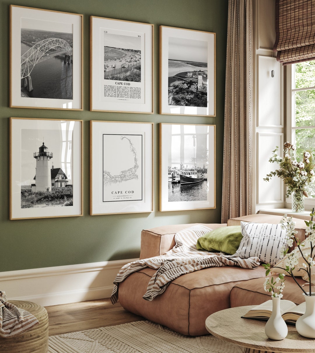 Cape Cod City Prints, Cape Cod Black and White Prints Set of 6, Cape