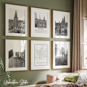 Groningen Prints Set of 6 | Black And White Wall Gallery Prints | Martinitoren | Groninger Museum | Prinsentuin | Hoornsemeer