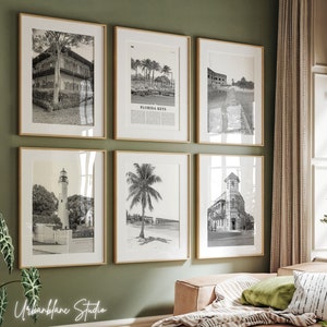 Set van 6 Florida Keys-prints | Zwart-witte muurgalerijafdrukken | Hemingway-startpagina | Vuurtoren van Key West | Droge tortuga's | Duval Street