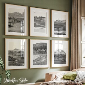 Conjunto de 6 impresiones del Monte McKinley / Impresiones de galería de pared en blanco y negro / Lago Wonder / Paso Polychrome / Kantishna / Río Toklat
