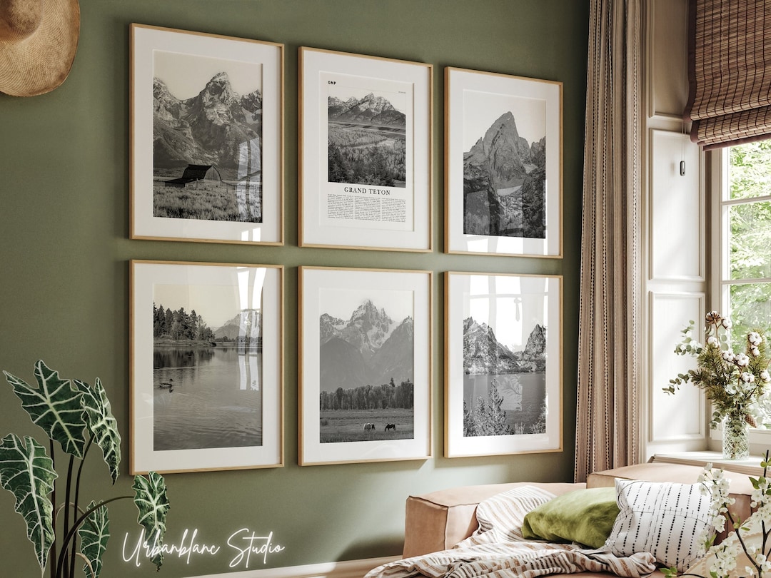 Grand Teton National Park Prints Set of 6 | Black and White Wall ...