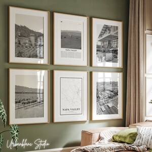 Napa Valley Drucke 6er-Set | Schwarzweiße Wandkunst, Galeriedruck | Schloss von Amorosa | Wein-Zug | V. Weingut Sattui | Markt