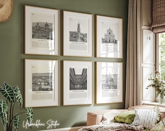 Florence Black and White Landmark Prints: Set of 6
