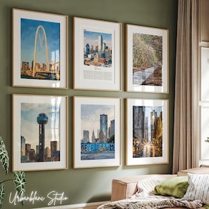Dallas Digital Prints Gallery Set of 6 • Reunion Tower • Margaret Hunt Hill Bridge • Deep Ellum • Dallas Arboretum