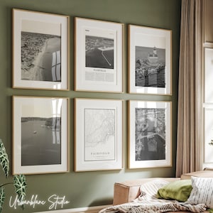 Fairfield Prints Set of 6 | Black And White Wall Gallery Prints | Penfield Beach | Lake Mohegan | Fairfield Reef Light | Christina River