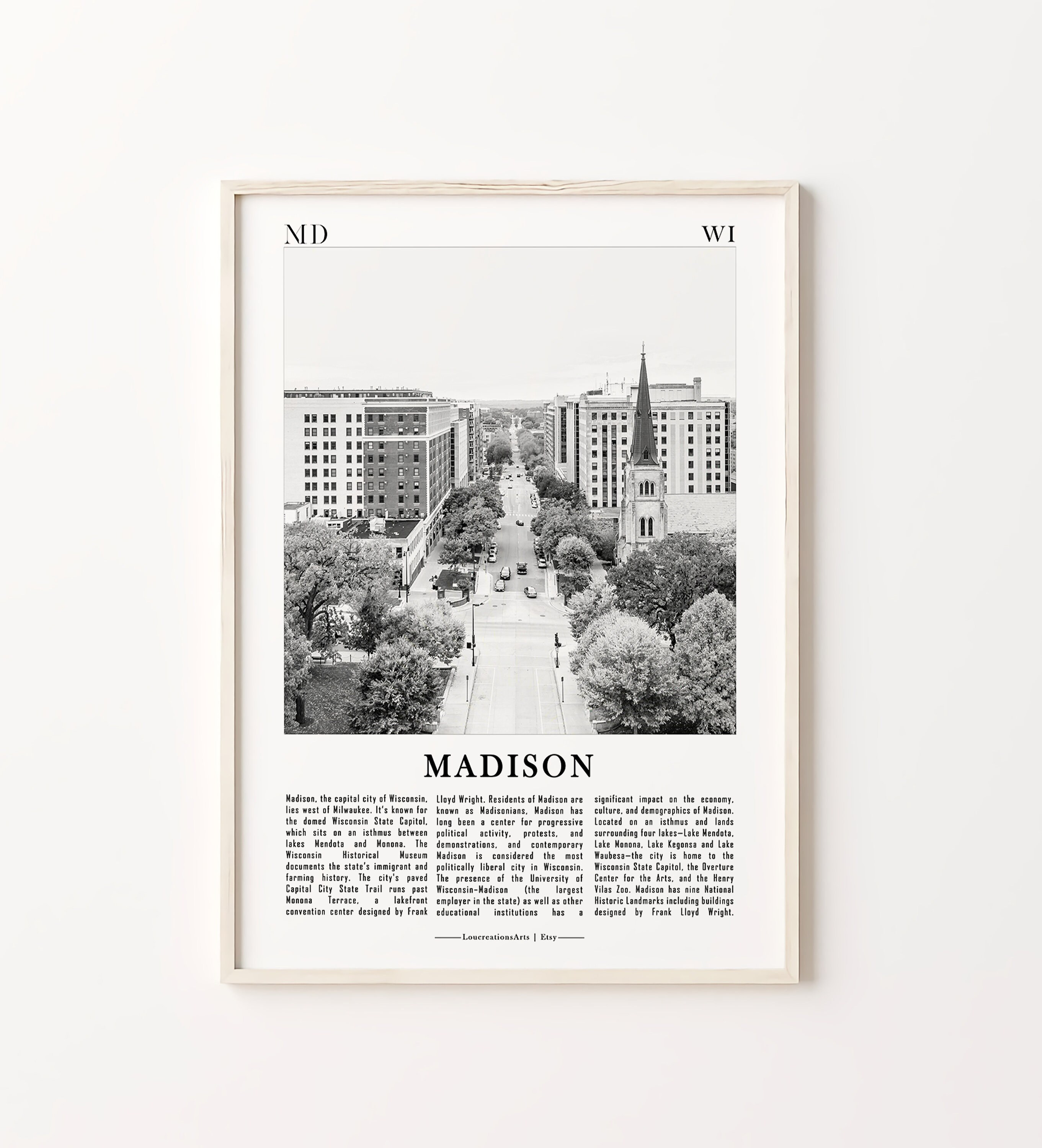 Madison City Prints Madison Black and White Prints Set of 6 Etsy