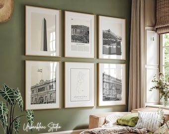 Argentina Black and White Photo Prints: Buenos Aires Landmarks (Set of 6)