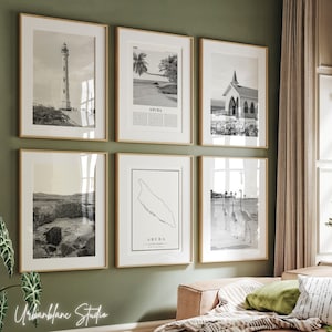 Conjunto de 6 impresiones de Aruba / Impresiones de galería de pared en blanco y negro / Faro de California / Parque Nacional Arikok / Chaparral Alto Vista / Eagle Beach