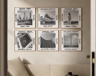 Houston Wall Art Set of 6, Landmarks Poster Prints with Space Shuttle, Waterwall