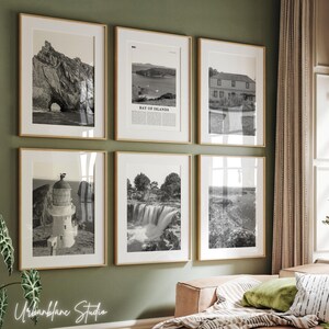 Bay of Islands Drucke 6er Set | Schwarz Weiß Wand Galerie Drucke | Hole in the Rock | Cape Brett Leuchtturm | Haruru Falls | Missionshaus