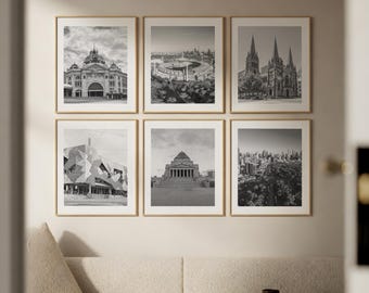 Melbourne Wall Art Set of 6, Iconic Landmarks Poster Prints with Flinders Street