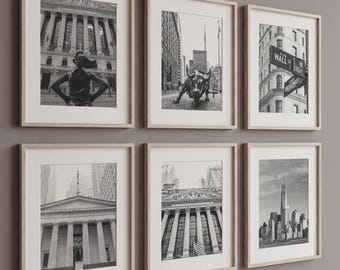 Wall Street Wall Art Set of 6, NYC Finance Poster Prints with Charging Bull