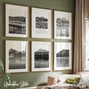 South Sister Prints Set of 6 | Black And White Prints | Green Lakes Trail | Broken Top Mountain | Sparks Lake | Cascade Lakes Scenic Byway