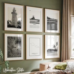 Samoa Prints Set of 6 | Black And White Wall Gallery Prints | Apia Clock Tower | To Sua Ocean Trench | RLS Museum | Lalomanu Beach