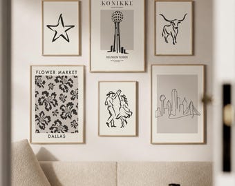 Dallas Print Set of 6, Texas Gallery Wall Prints, Minimalist Neutral Posters