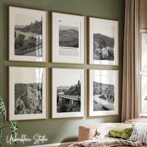 Conjunto de 6 impresiones de Blue Ridge / Impresiones de galería de pared en blanco y negro / Blue Ridge Parkway / Parque Nacional Shenandoah / Viaducto de Linn Cove