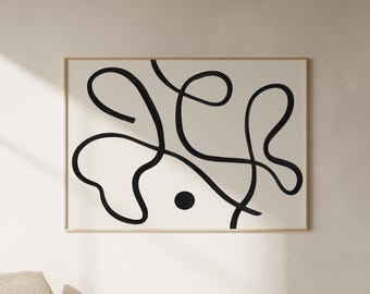 Abstract Line Print, Minimalist Black and White Poster, Modern Neutral Decor