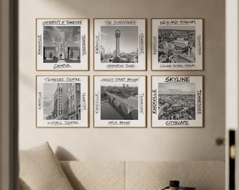 Knoxville Wall Art Set of 6, Southern College Town Prints with Sunsphere, Neyland Stadium