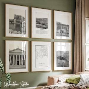Naples Prints Set of 6 | Castel dell&#39;Ovo | Basilica Reale San Francesco | Piazza del Plebiscito | Mount Vesuvius
