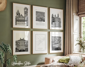 Auburn Prints Set of 6 | Black And White Wall Gallery Prints | Auburn University | Univ. of Alabama | Samford Hall | Camp Randall