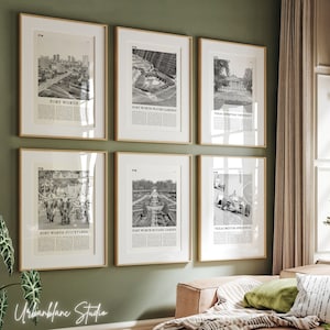 Conjunto de 6 impressões de Fort Worth | Impressões de galeria em preto e branco | Currais de Fort Worth | Jardins aquáticos | Jardim botânico | TCU | Autódromo