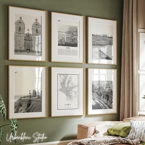 Lima Prints Set of 6 | Black And White Wall Gallery Prints | Plaza Mayor | El Fora | Huaca Pucllana | Boardwalk