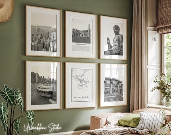 Hong Kong Black and White Photo Prints: Wall Art Set of 6