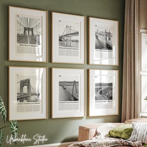 US National Bridges Black And White Wall Gallery Prints Set of 12