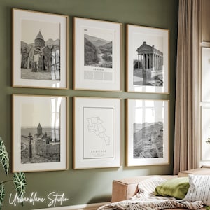 Armenia Prints Set of 6 | Black And White Wall Gallery Prints | Geghard Monastery | Khor Virap Monastery | Garni Temple | Tatev Monastery