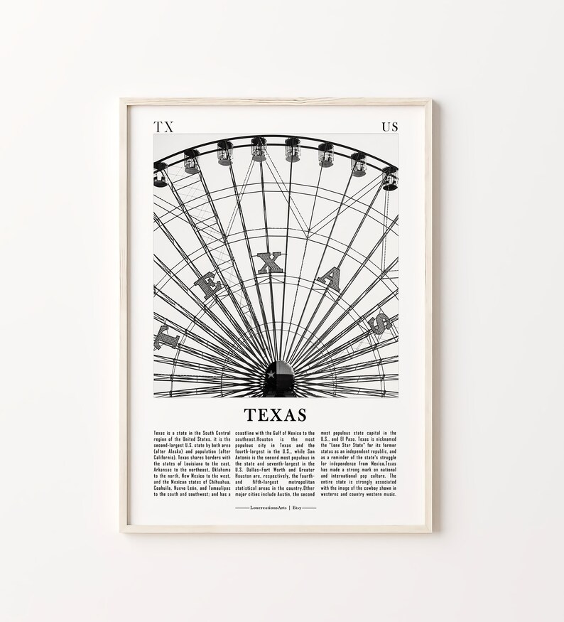 Texas TX State Prints Texas Black and White Photo Prints Set Etsy