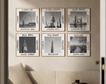 London Wall Art Set of 6, Iconic Landmark Poster Prints with Big Ben