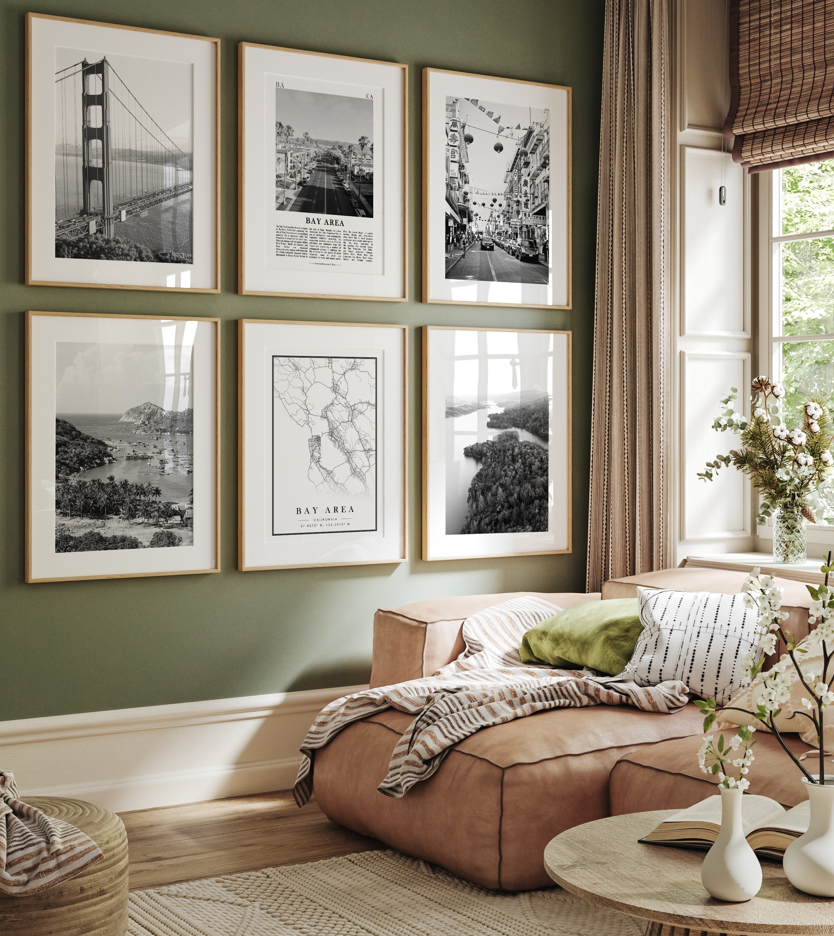 San Francisco Bay Region Kalifornien Druck, Bay Bereich Schwarzweiß Drucke Set von 6, Fotogalerie, Bay Bereich Karte
