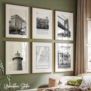 6er Set Washiton Höhes Poster | Großer Palast | Kleiner roter Leuchtturm | George Washington Brücke | Morris-Jumel Mansion