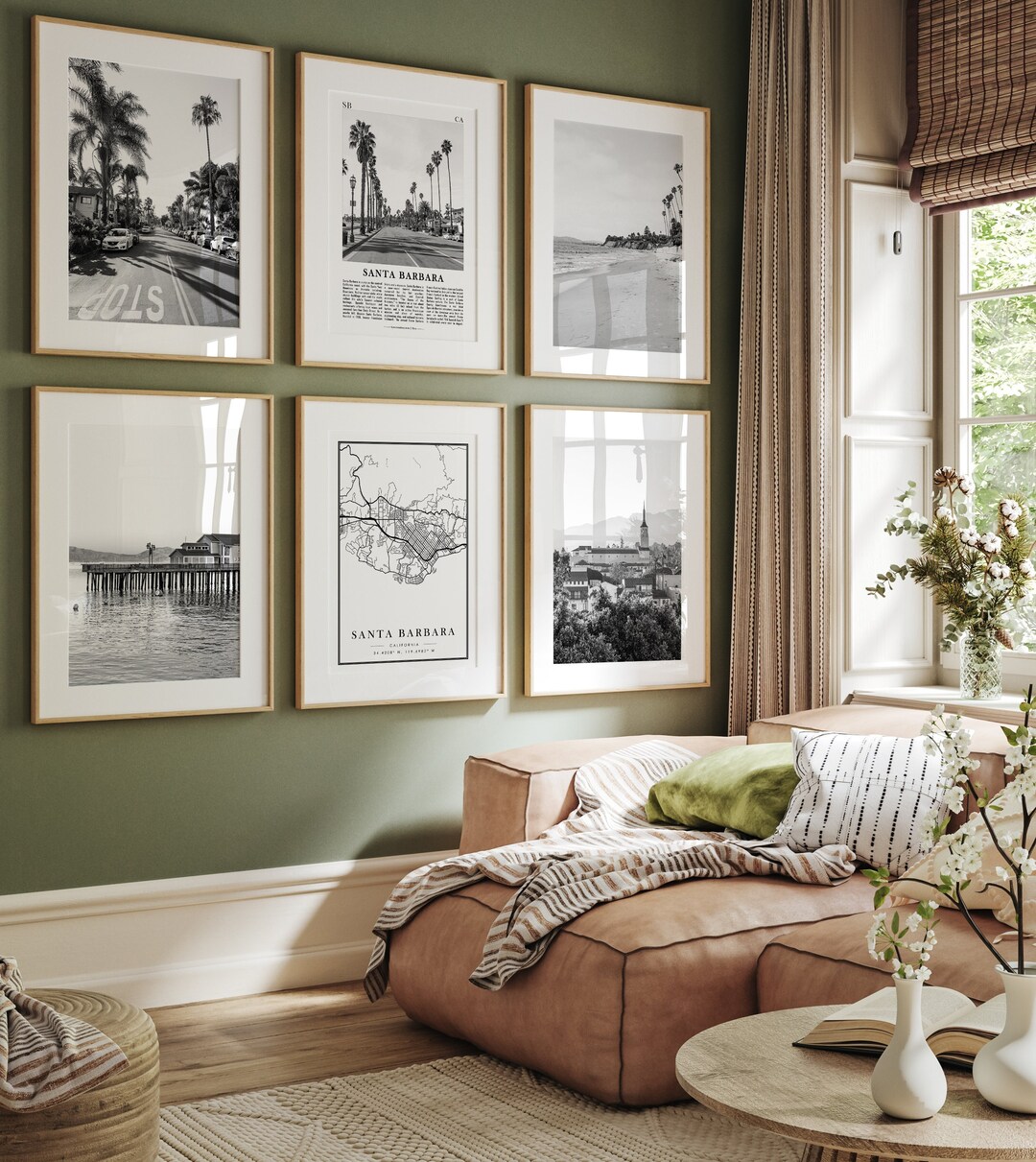 Santa Barbara California Black and White, Santa Barbara Wall Art Set of 6, Santa Barbara Photo