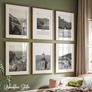 Ensemble de 6 gravures Big Sur | Impression galerie murale en noir et blanc | Ruisseau Bixby | Chutes McWay | Phare de la pointe-sur- | Plage de Pfeiffer | Garrapata