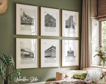 Nashville Landmark Prints: Black and White Art Set of 6