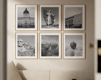 South Dakota Wall Art Set of 6, Landmarks Poster Prints with Mount Rushmore