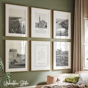 Irland Prints 6er Set | Schwarz-weiße Wandkunst Galeriedrucke | Klippen von Moher | Dubliner Schloss | Damm des Riesen | Felsen von Cashel