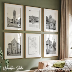 Aberdeen Prints 6er Set | Schwarzweiße Wandgalerie Prints | Marischal Uni | Maritimes Museum | St Machar's Kathedrale | Füßchen