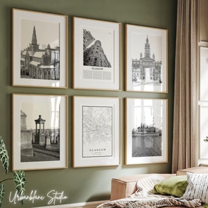 Glasgow Prints Set: Black & White Gallery Wall Art (Digital Download)