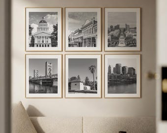 Sacramento Wall Art Set of 6, Historic Landmarks Poster Prints with Tower Bridge